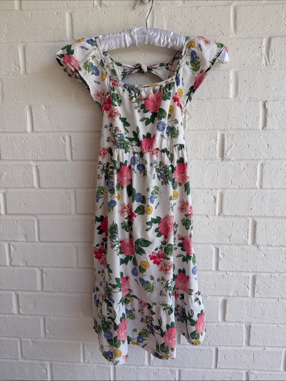 Old Navy Flutter-Sleeve Fit & Flare Floral Tie-Back Midi Dress Smocked Back 8/M